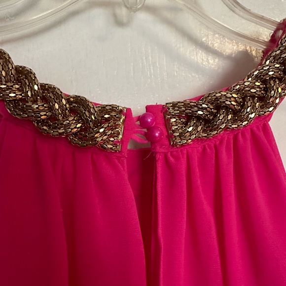 Fuschia Pink Dress with gold chain collar - Picture 2 of 6